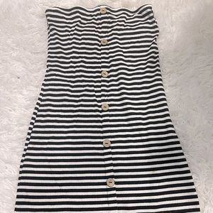Striped strapless mini dress.